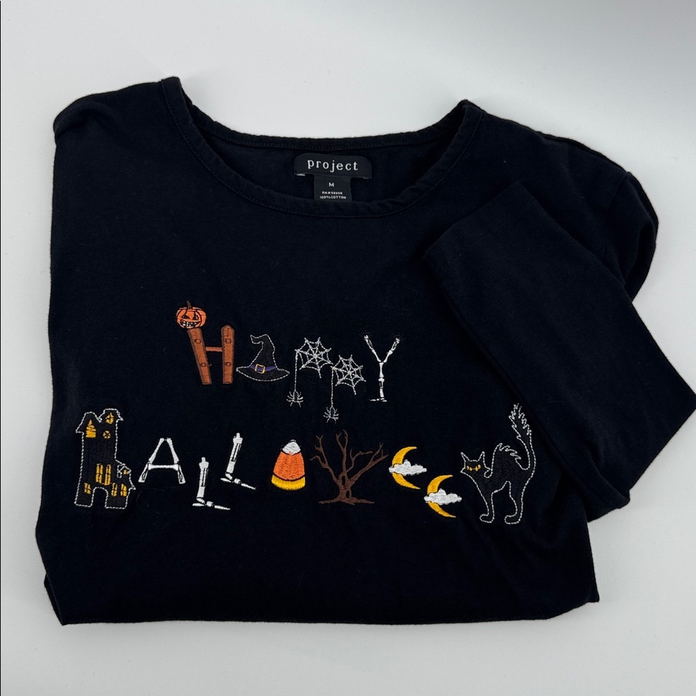 Project Happy Halloween Embroidered Black Long-sleeve Tee Size M